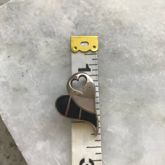 S silver black onyx mother of pearl heart pendant - Picture 3 of 3